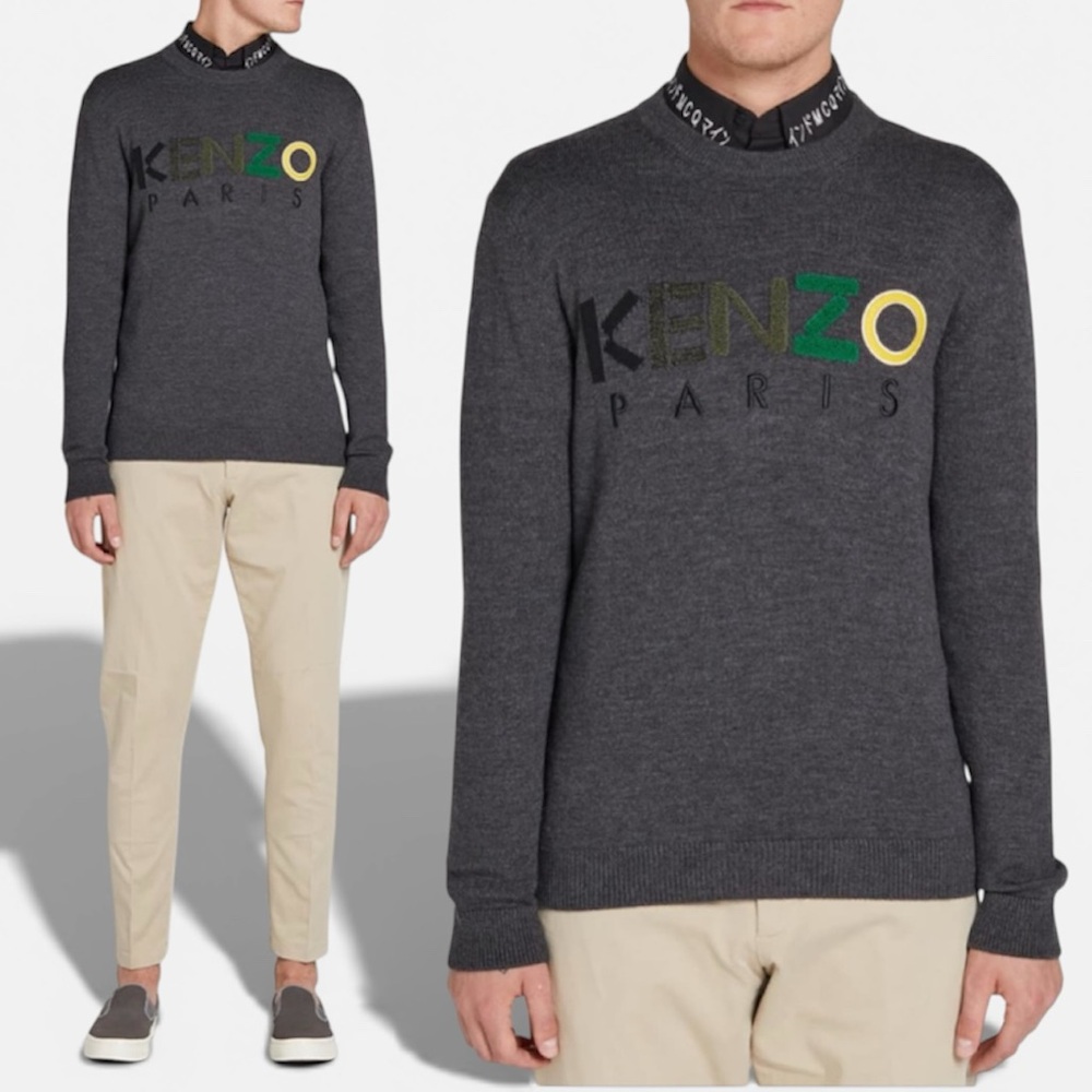 KENZO Unisex Crewneck Pullover Sweater with Mixed Applique Logo